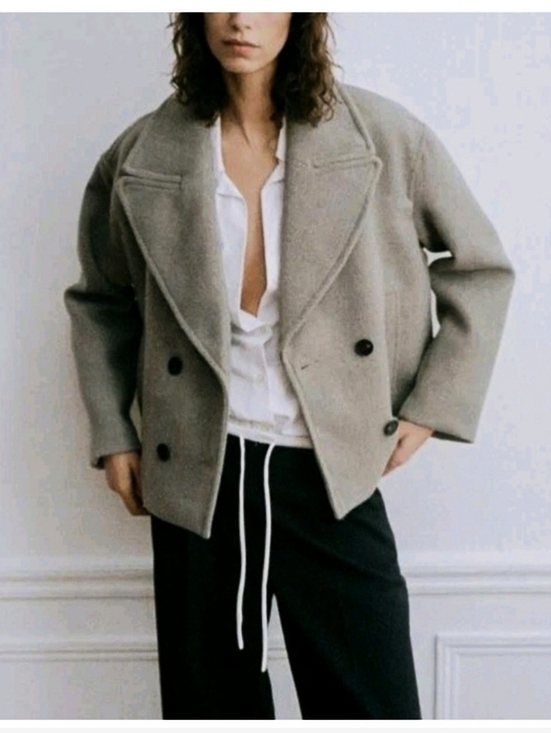 Zara Jackets & Blazers - 💖 ZARA Cropped Oversized  Double-Breasted Peacoat